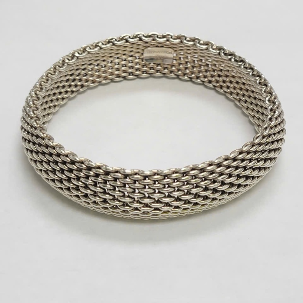 Tiffany & Co Sterling Silver Somerset Mesh Weave Bracelet Slip On Bangle Style